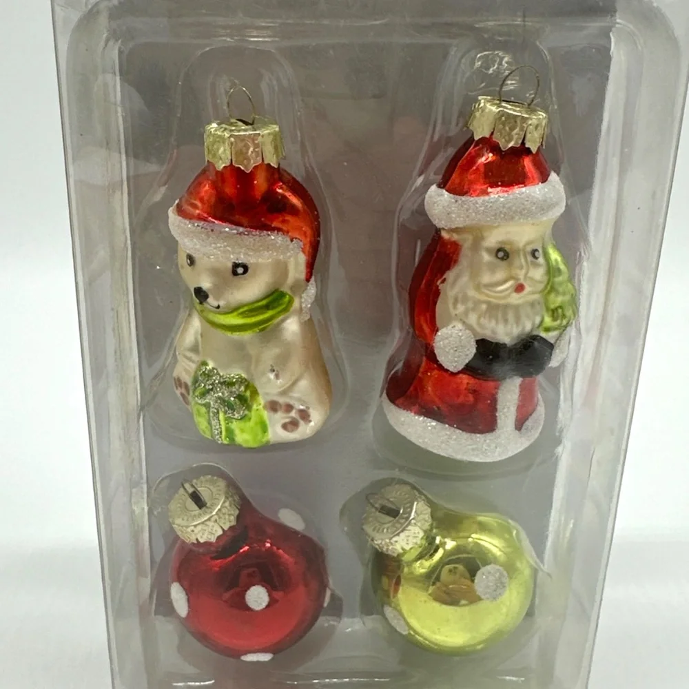 Pier 1 Mini Glass Ornaments Santa Snowman Bear Polka Dot Round Ball 3 Sets of 4
